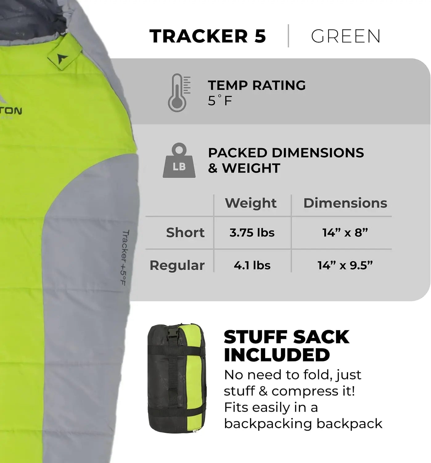 Lightweight Mummy Sleeping Bag for Adults and Kids - 20°F and 5°F Temperature Ratings, Warm Weather, Perfect for Camping, Backpacking, and Hiking