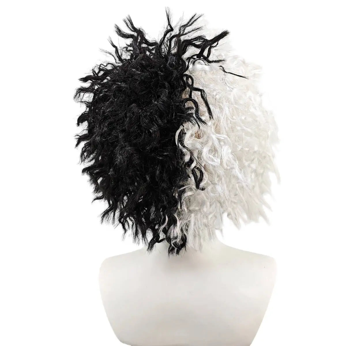 Black White Split Half And Half Premium Synthetic Fiber Afro Curly Wig Punk Rock Style Fluffy Voluminous Messy Short Kinky Hair Heat Resistant Adjustable Cap for Women Men Party Halloween Costume Cosplay Role Play Stage Show