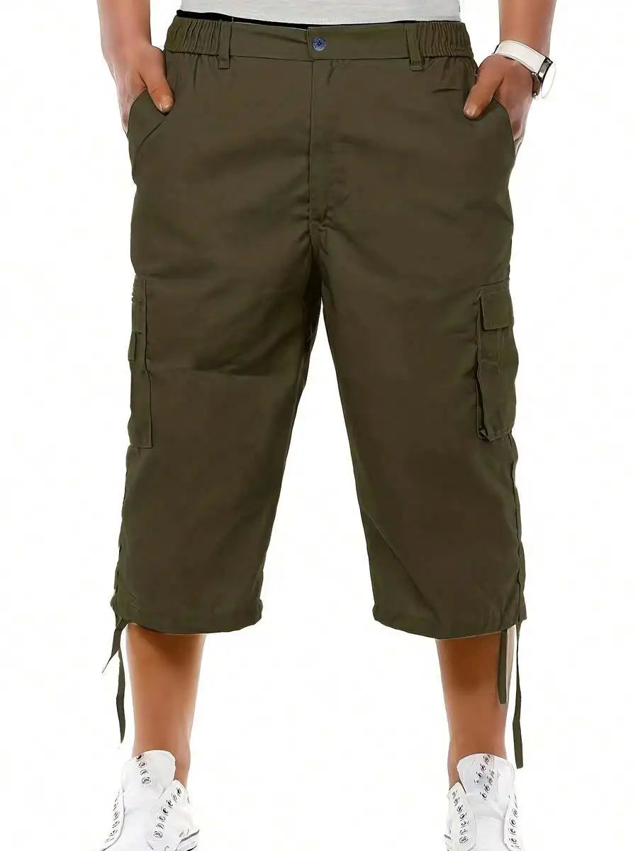 Plus Size Men'S 2pcs Tactical Outdoor Casual Sports Cargo Capri Pants