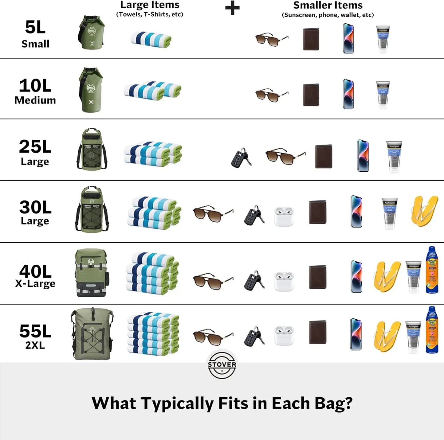 Waterproof Dry Bag 5-55L Roll-Top Backpack with Phone Case for Kayaking Hiking Camping Boating Men Women