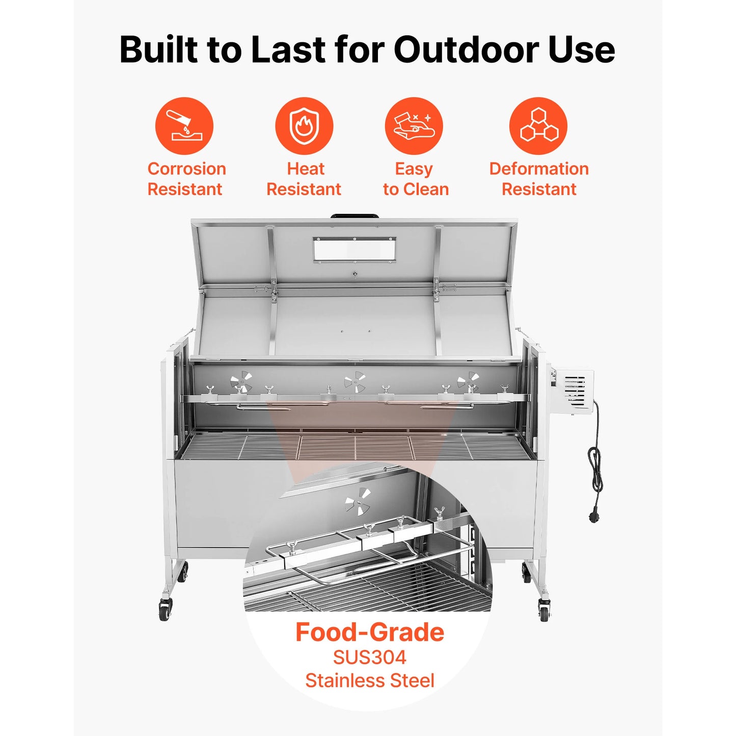 SucceBuy 46/52inch Rotisserie Grill Stainless Steel Rotisserie Grill Kit BBQ Outdoor Pig & Lamb Spit Roaster Charcoal Spit Roast