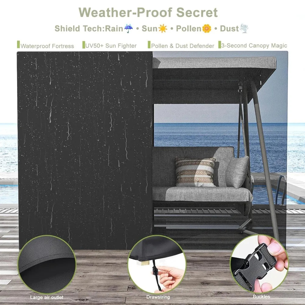 Extra-large Outdoor Porch Swing for 3-4 People, with Adjustable Backrest and Sunshade, 2-in-1 Swing Bed, Customizable