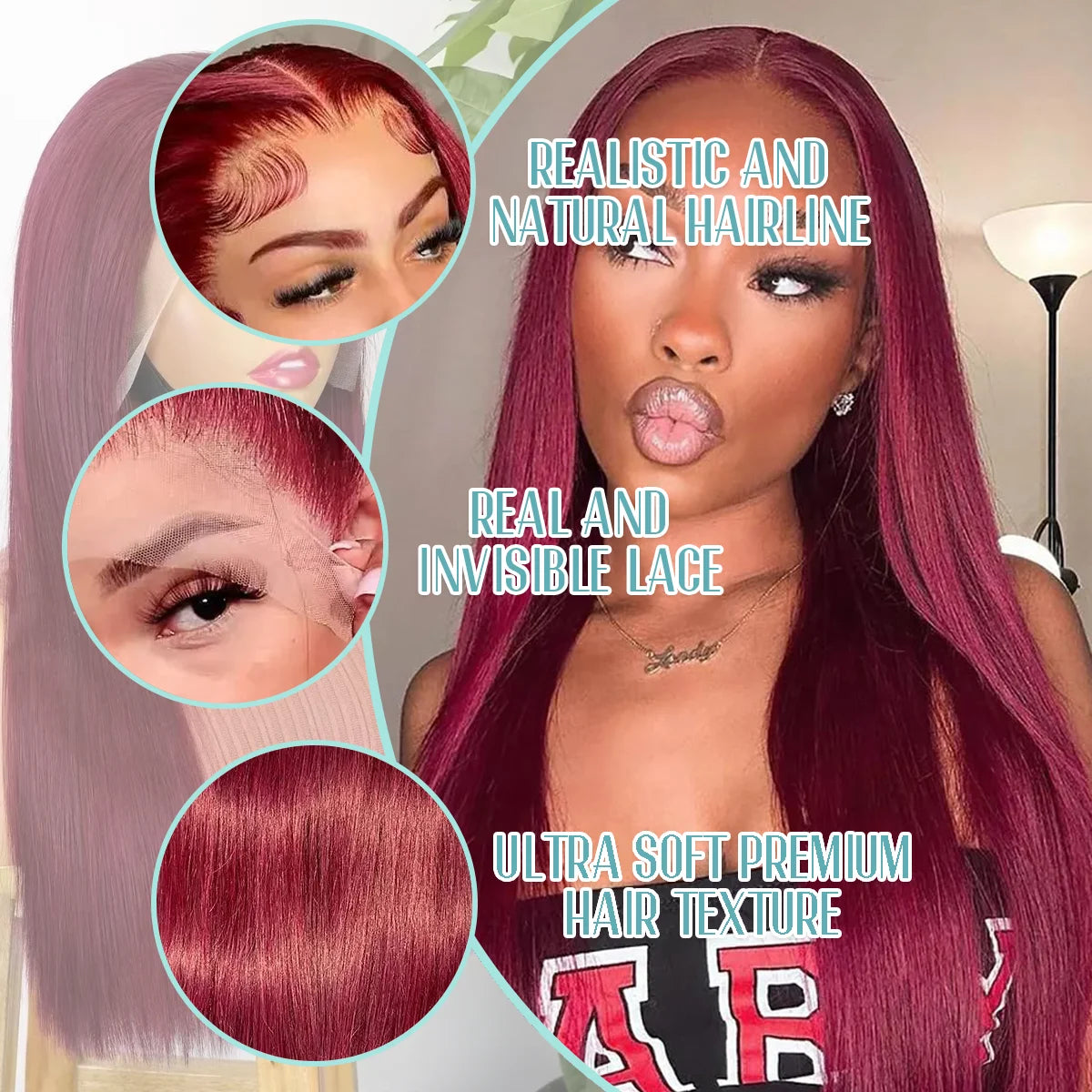 Bone Straight 99J 200% Density 40 Inches 13x6 13x4 HD Transparent Lace Frontal Wig Human Hair Wigs Burgundy Wine Red Pre Plucked For Women Brazilian Hair  Halloween Wig