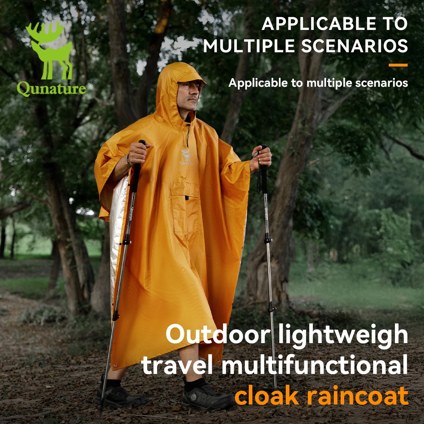Qunature Raincoat 3000mm+ WaterResistan Lightweight Multifunctional Sky Curtain Floor Mat Hiking Fishing Climbing Cycling Poncho