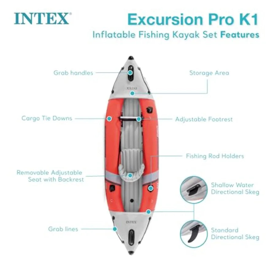 Inflatable Kayak Set: 86in SuperTough PVC Kayak with Deluxe Paddles High-Output Pump Adjustable Bucket