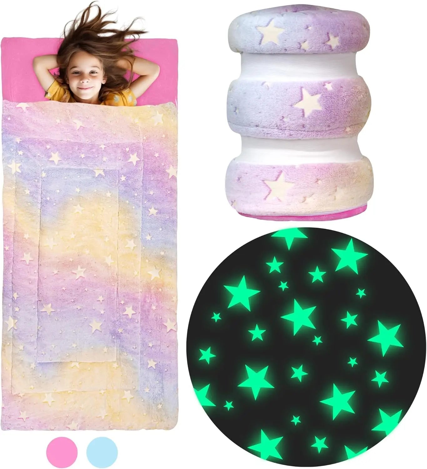 Glow-in-the-Dark Kids Sleeping Bag for Boys & Girls Ages 3+ - Large with Pillow Pocket, Extra Soft Toddler Blanket (66 x 33 Inches)