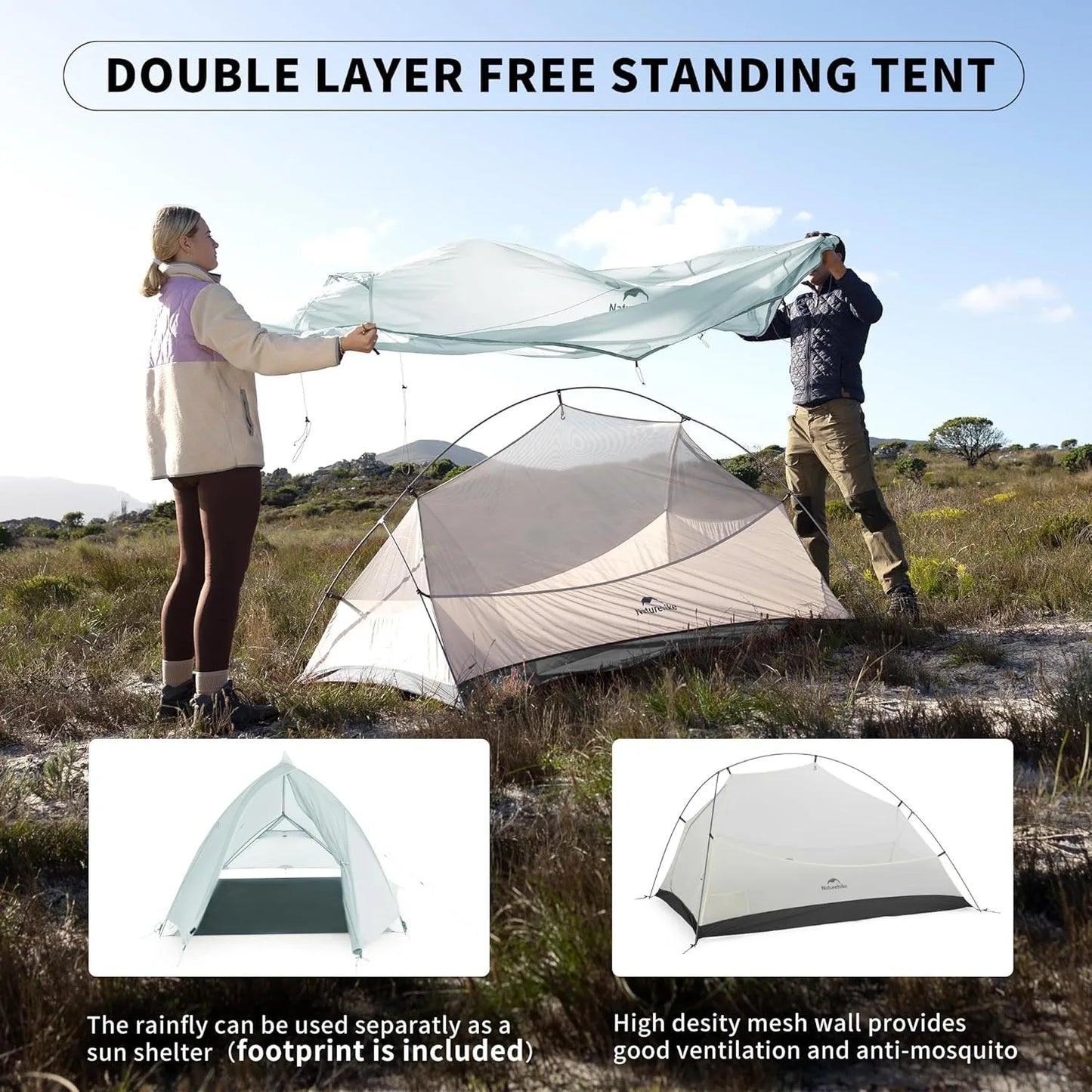 Naturehike Cloud Up UL 1/2 Person Tent Ultralight Camping Tent Double Layer Waterproof Backpacking Tent Outdoor Hiking Tent