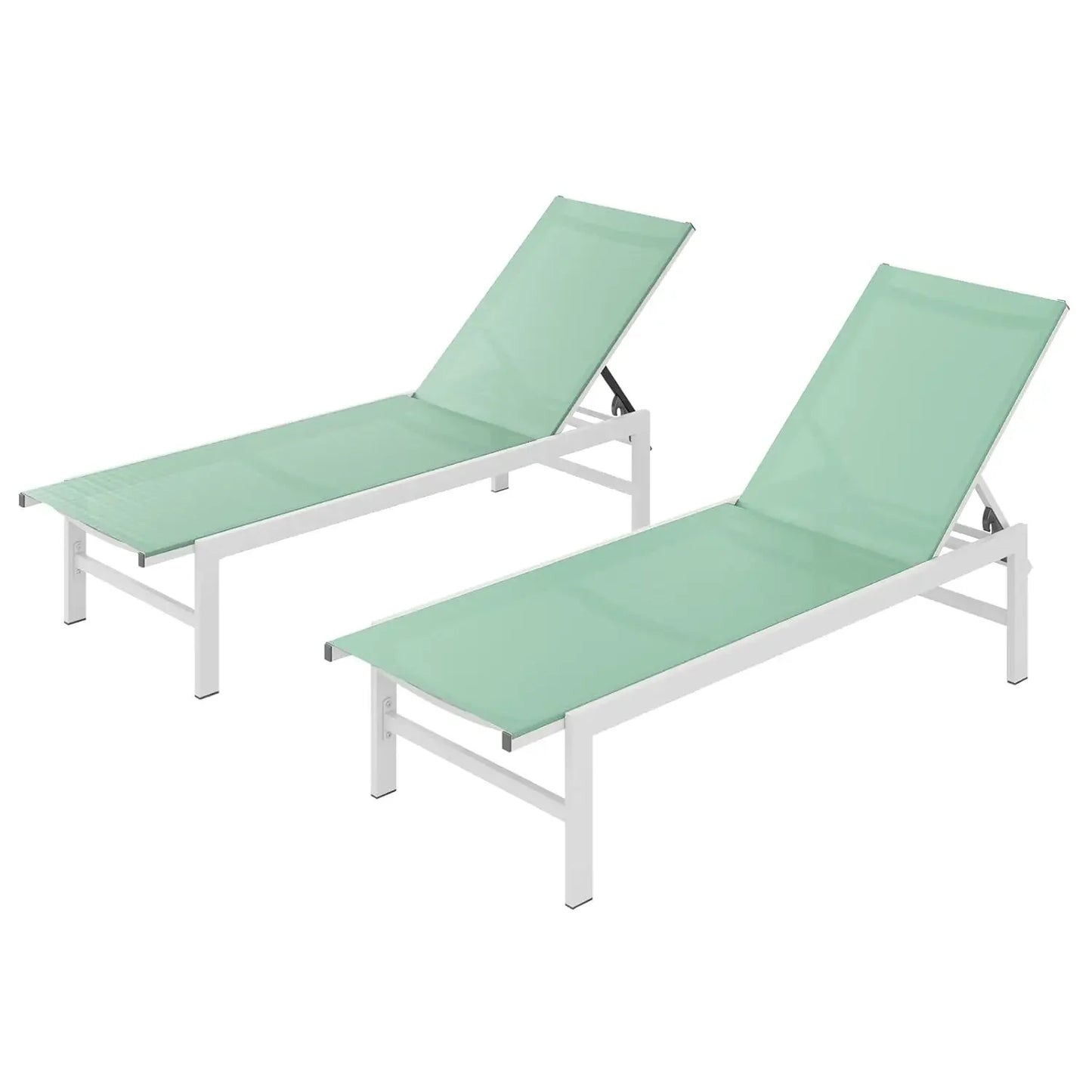 Set of 2 Outdoor Lounge Chairs Aluminum Patio Chaise Lounge with 5-Position Recliner, Pool Lounge Chairs, Customized