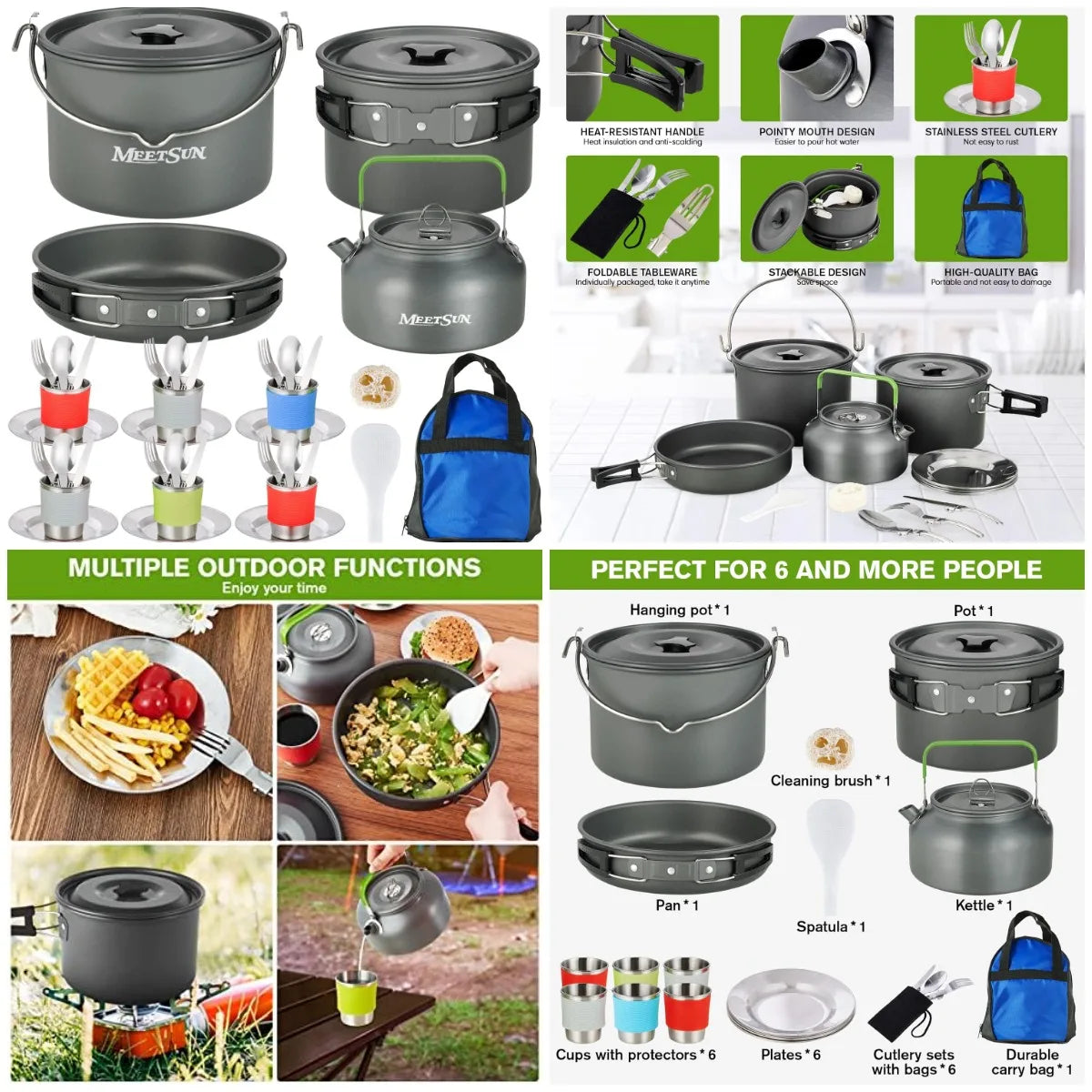 Camping Cookware Set - 37 PCs, Large Size Hanging Pot with Camping Pots and Pans, Camp Cooking Set