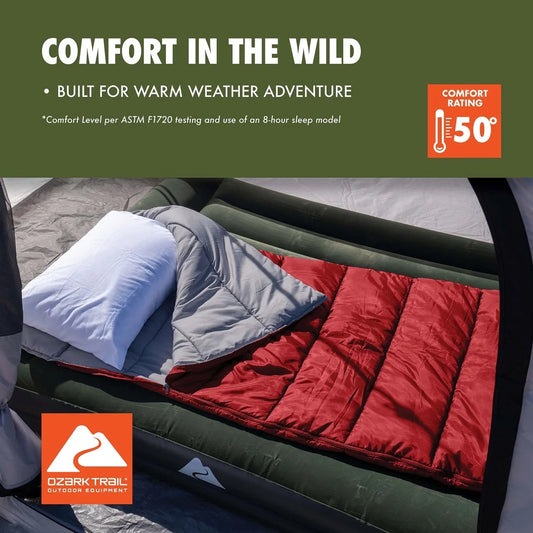 50F Warm Weather Sleeping Bag Compact Lightweight Camping Travel Quilt Machine Washable Insulated Polyester Fabric Stuff Sack
