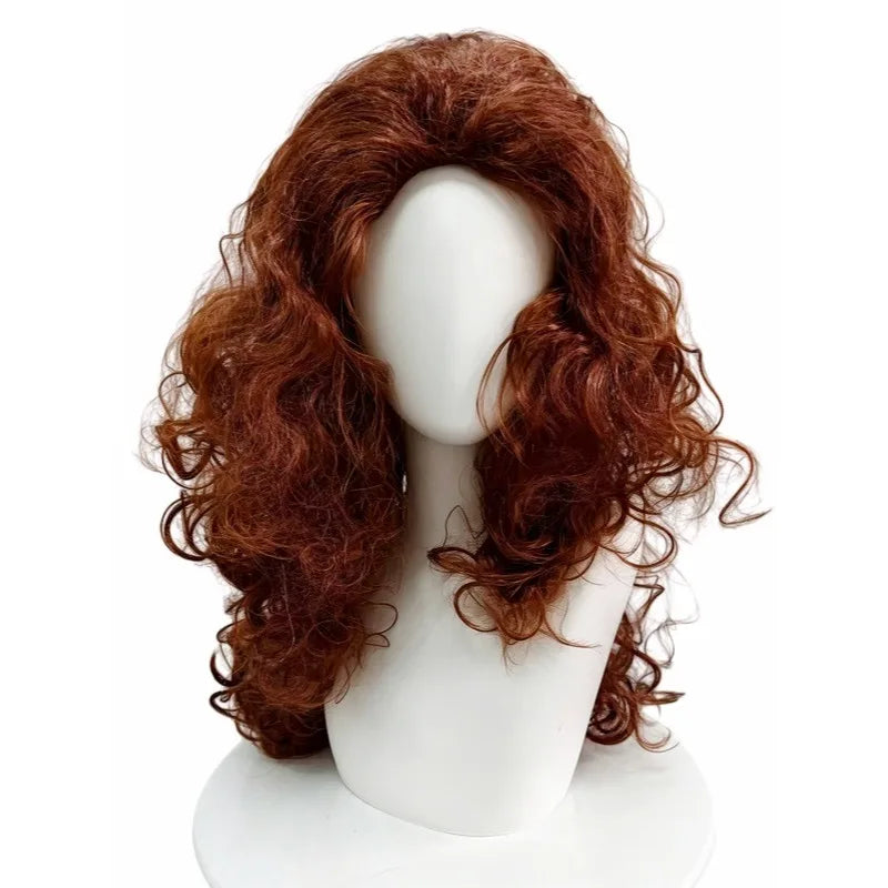 Red Brown Premium Synthetic Fiber Long Curly Wig Big Waves Fluffy Voluminous Thick Hair with Part Heat Resistant Adjustable Cap for Women Girls Cosplay Party Halloween Costume Role Play Stage Show Daily Use