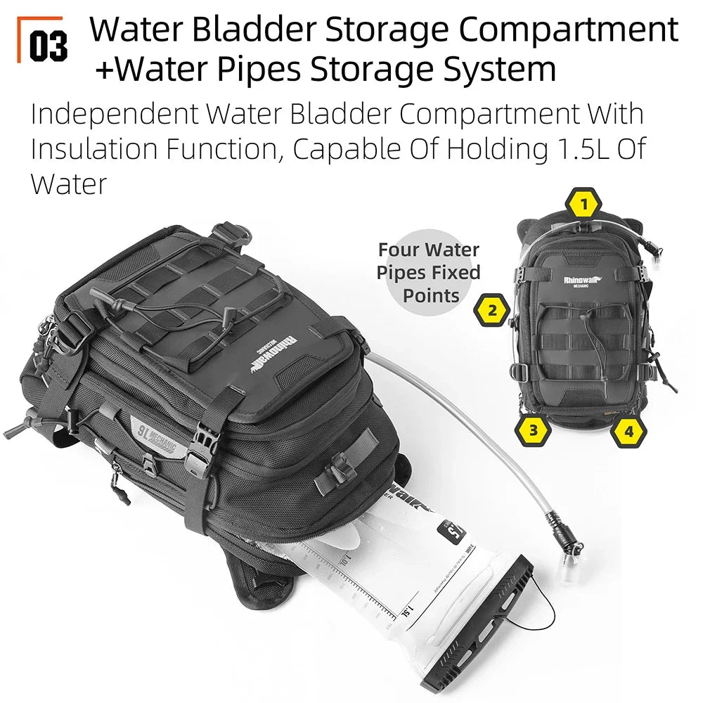 Rhinowalk Motorcycle Tank Bag 9L Waterproof With 1.5L Water Bag Motorcycle Backpack With Rain cover Multi-function Laggage Bag
