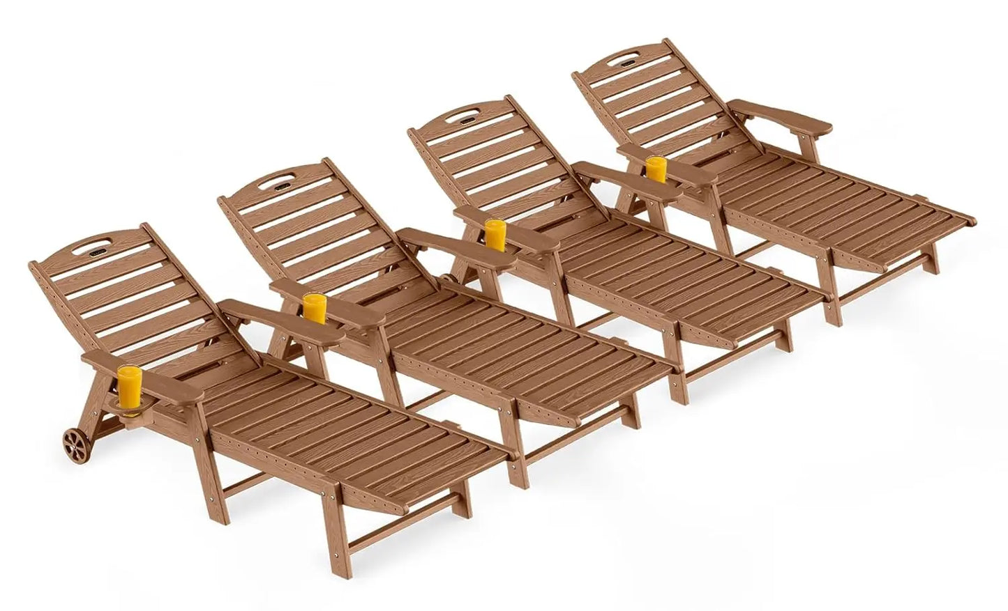 Outdoor Lounge Chair Set of 4, All Weather Patio Chaise Lounge Chairs for Outside, HDPE Chair with Rolling Wheels &, Customized