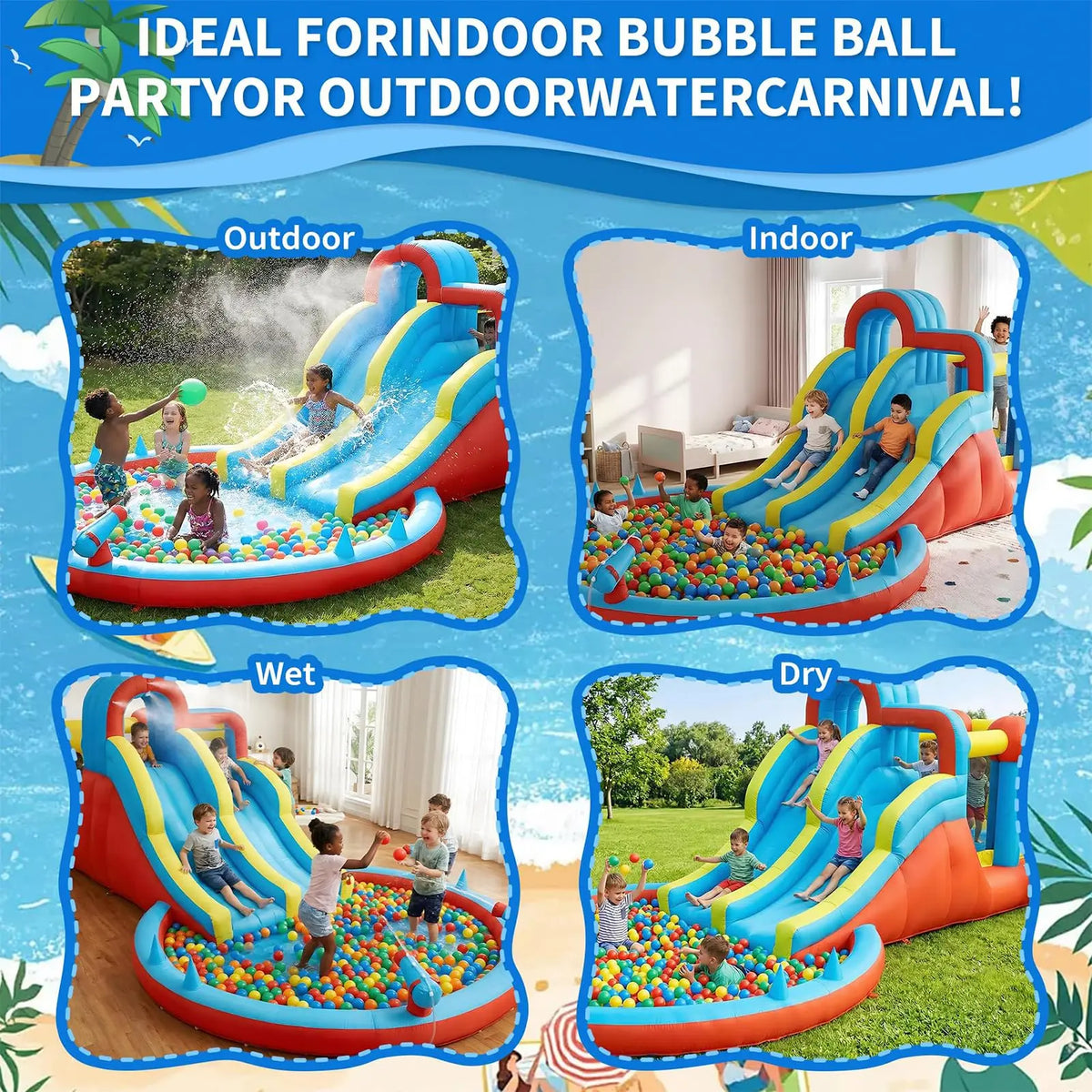 23FT 8-in-1 Inflatable Water Slide Bounce House With Blower, Dual Slides, Splash Pool, Outdoor Kids Water Park Ages 3-10