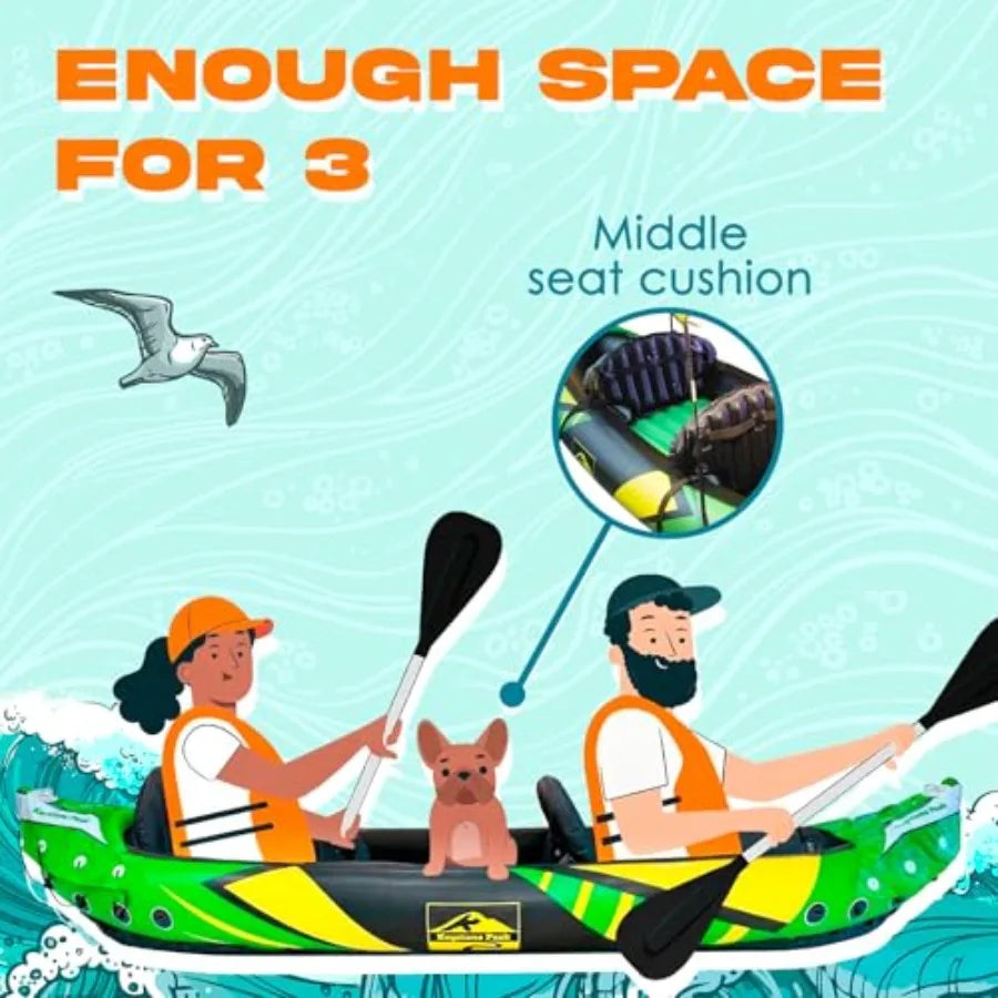Inflatable Kayak 2 Person with Detachable Sun Canopy Heavy-Duty Tandem Kayak for Adults Reinforced Paddles Waterproof