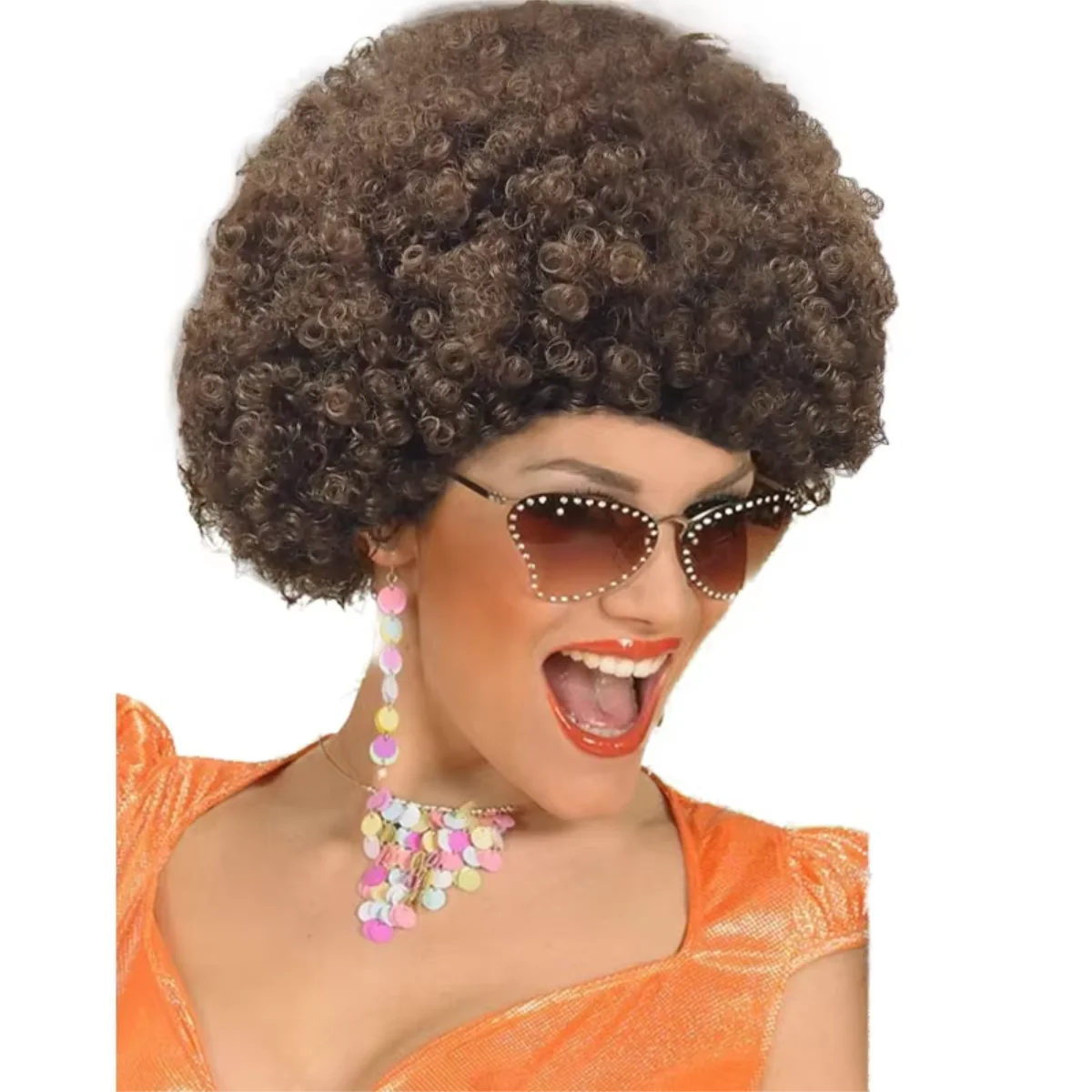 Colorful Rainbow Synthetic Curly Afro Fluffy Wig Cosplay Party Halloween Clown Disco Costume Role Play