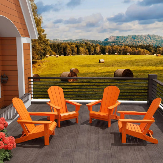 Outdoor Folding Poly Adirondack Chair (Set of 4), Orange, Customized