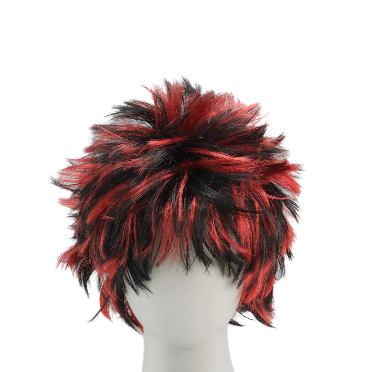 Black Red Spiky Wig Synthetic Short Messy Fluffy Layered Punk Rock Anime Costume Wig Halloween Cosplay Party Carnival 80s
