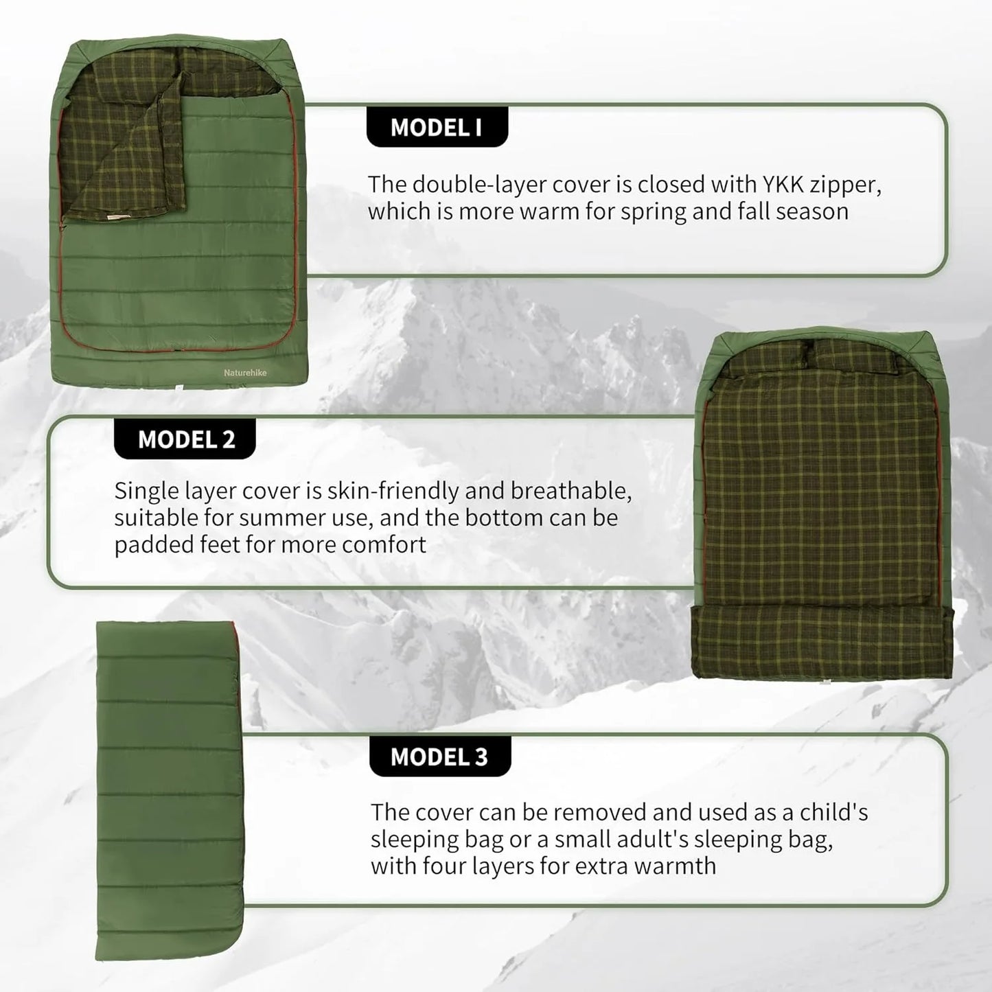 Flannel Sleeping Bag Two Person with Pillows for Adults Couples All Seasons Camping Hiking Backpacking Sleeping Bag