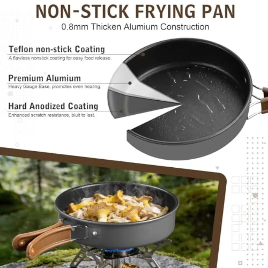 18Pcs Camping Cookware Mess Kit, 7.8" Nonstick Camp Cooking Utensil Set Pot, Pan, Kettle, Grill Grate,Outdoor Backpacking Gear