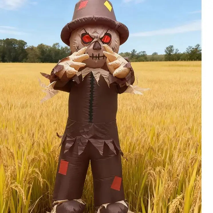 Haunted House Party Scarecrow Inflatable Costume Glowing Eyes Cosplay Horror Costume Full Body Blow Up Suit Carnival Christmas
