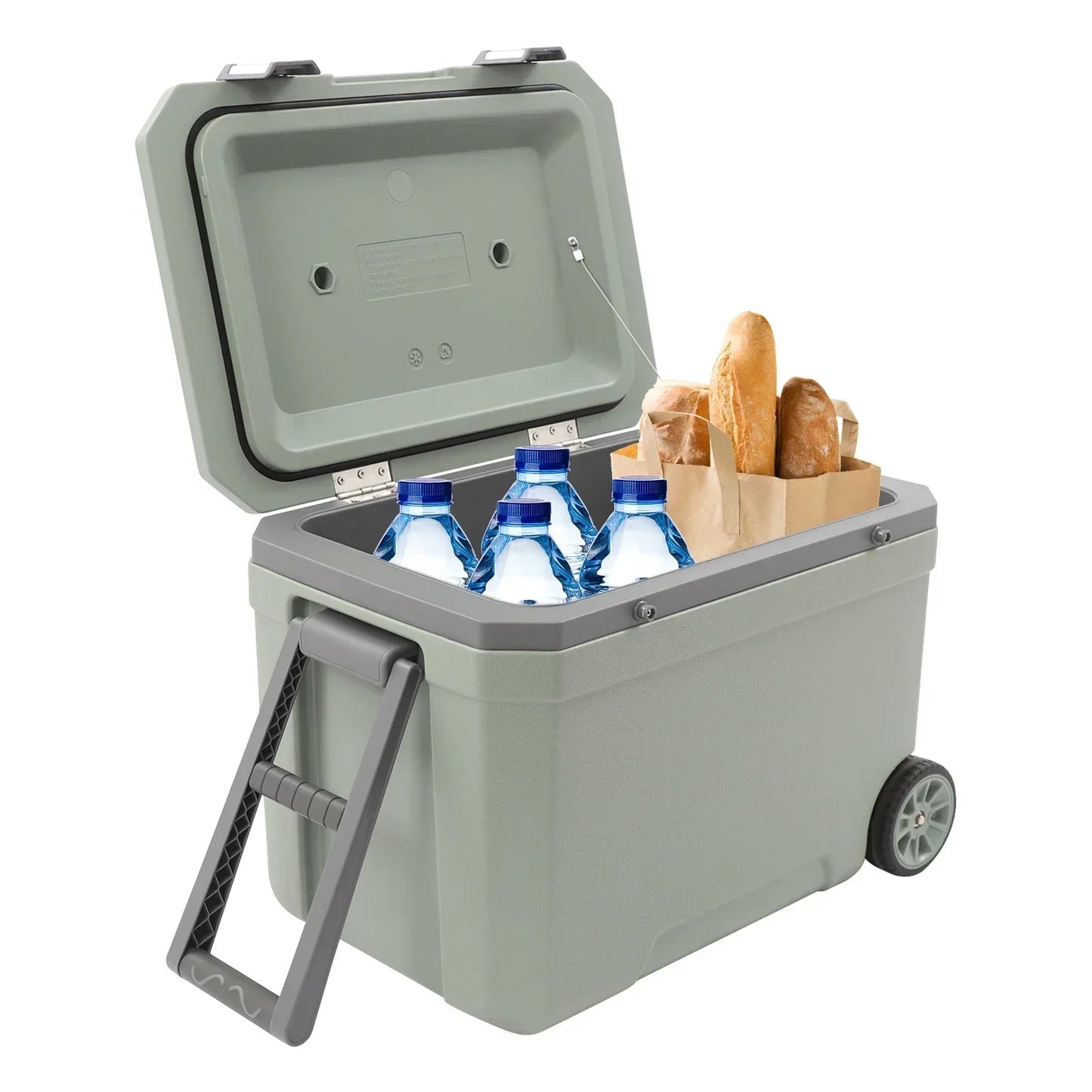 47.5QT Insulated Hard Cooler with Wheels Portable Ice Chest Box, Wheeled Cooler Drybox Cooler with Handle for Camping, Boating