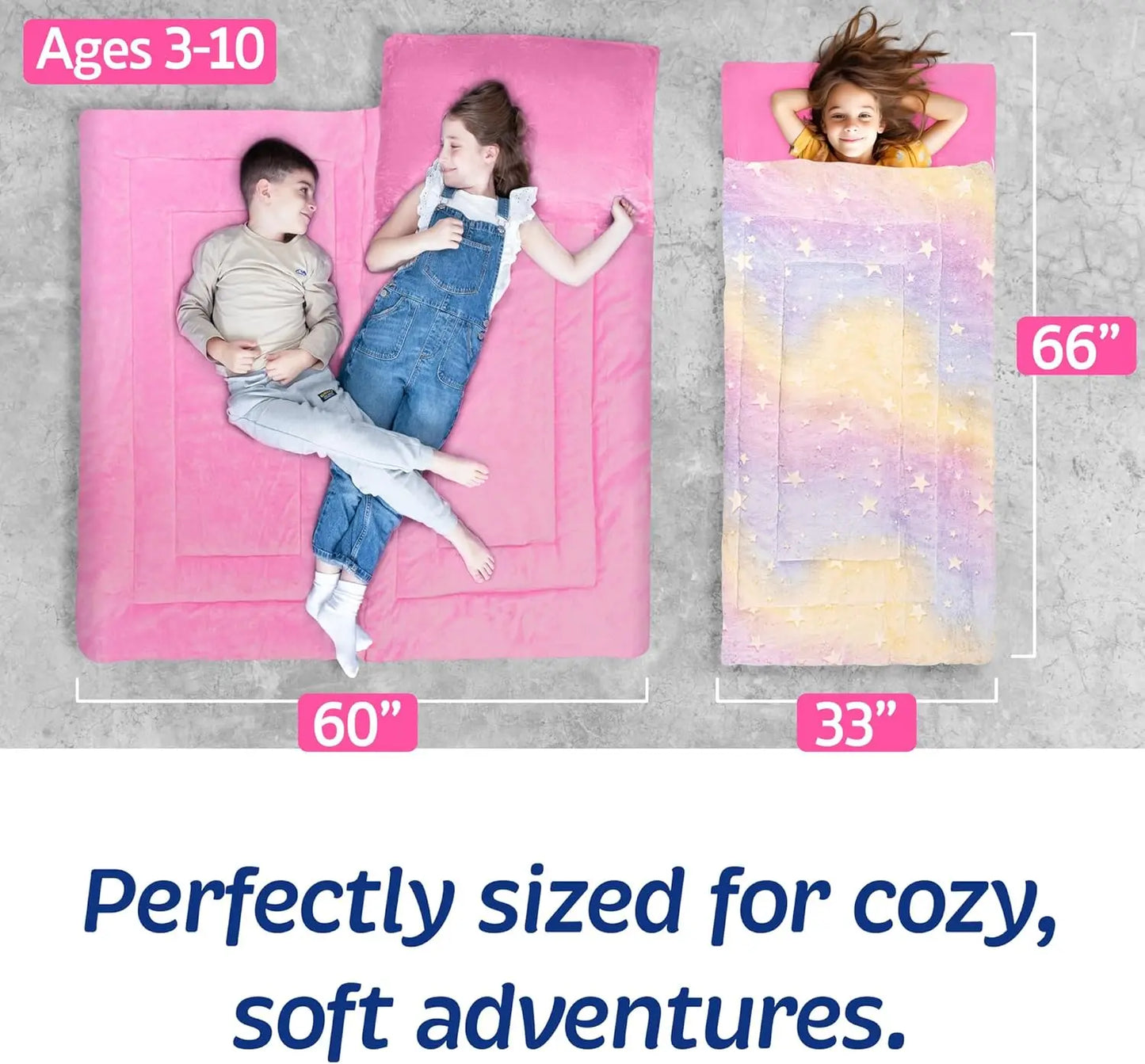 Glow-in-the-Dark Kids Sleeping Bag for Boys & Girls Ages 3+ - Large with Pillow Pocket, Extra Soft Toddler Blanket (66 x 33 Inches)