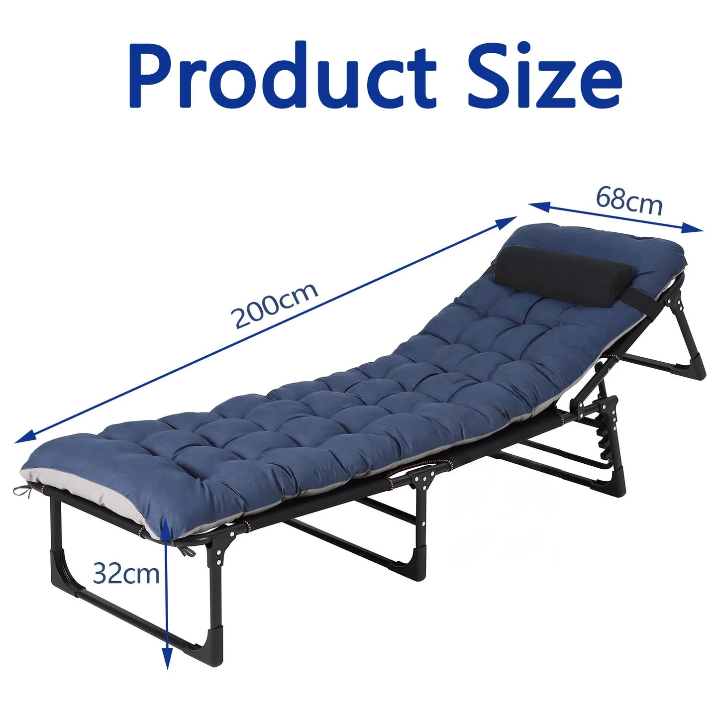 170/190/200cm Foldable Camping Cot For Adults With Mattress & Pillow, 5-Position Adjustable Portable Guest Bed, 400lb Capacity