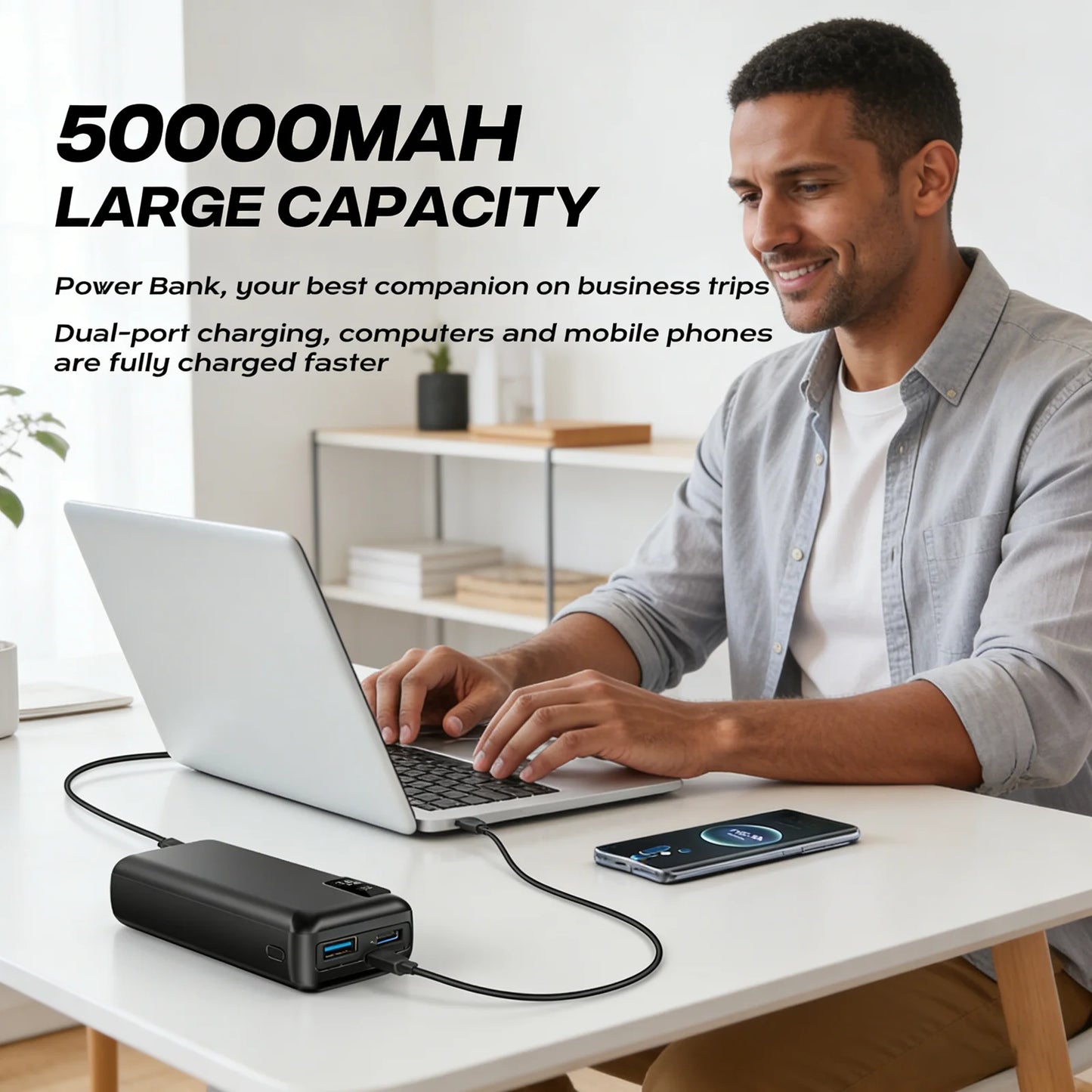 Hganus 50000mAh Powerbank 22.5W Fast Charge Protable Powerbank External Battery High Capacity For IPh Xiaomi Samsung Outdoor Use