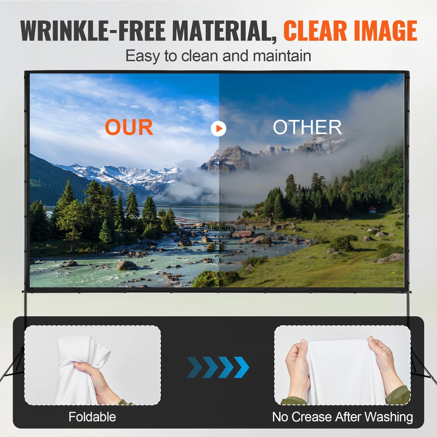 Projector Screen w/ Stand 150in 16:9 4K 1080 HD Portable Projection Screen for Home Office Garden Moive Theater Cinema
