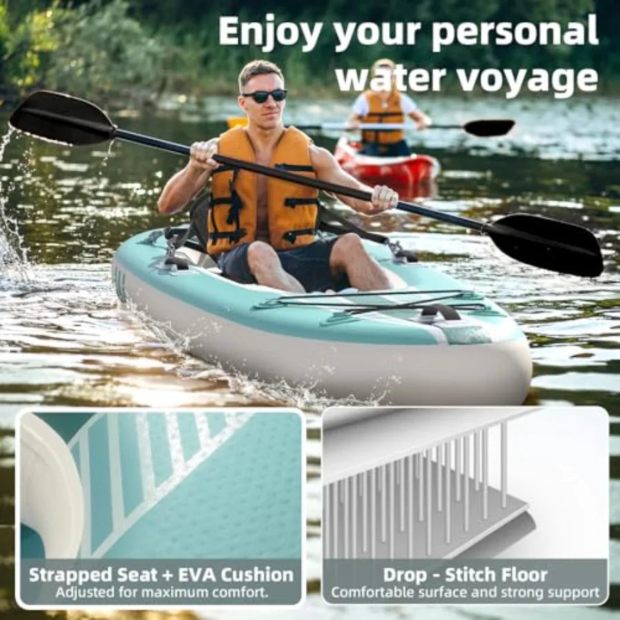 2-Person Inflatable Kayak with Drop-Stitch Floor Lightweight Portable Durable Solo Kayak for Fishing Touring and Recreation