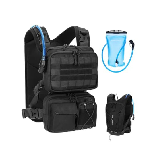 3-in-1 Running Vest with 2L Water Bladder Lightweight Tactical Hydration Backpack with Detachable Waist Pack Reflective Chest Piece