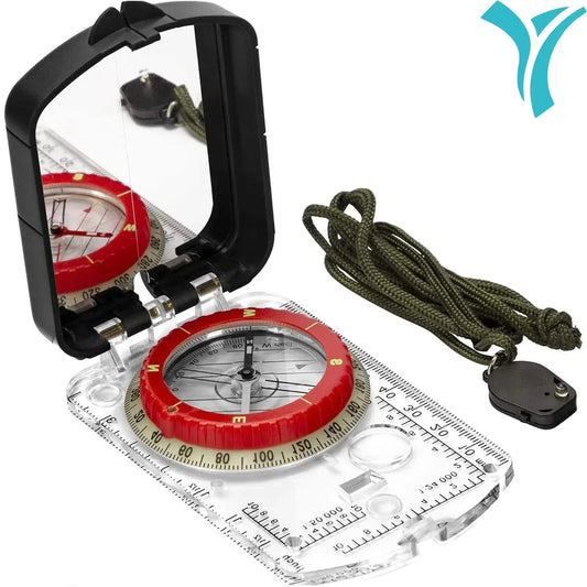 Sighting Compass Mirror Adjustable Declination-Base Plate Navigation/Orienteering LED light Hiking Map Read Military Backpacking
