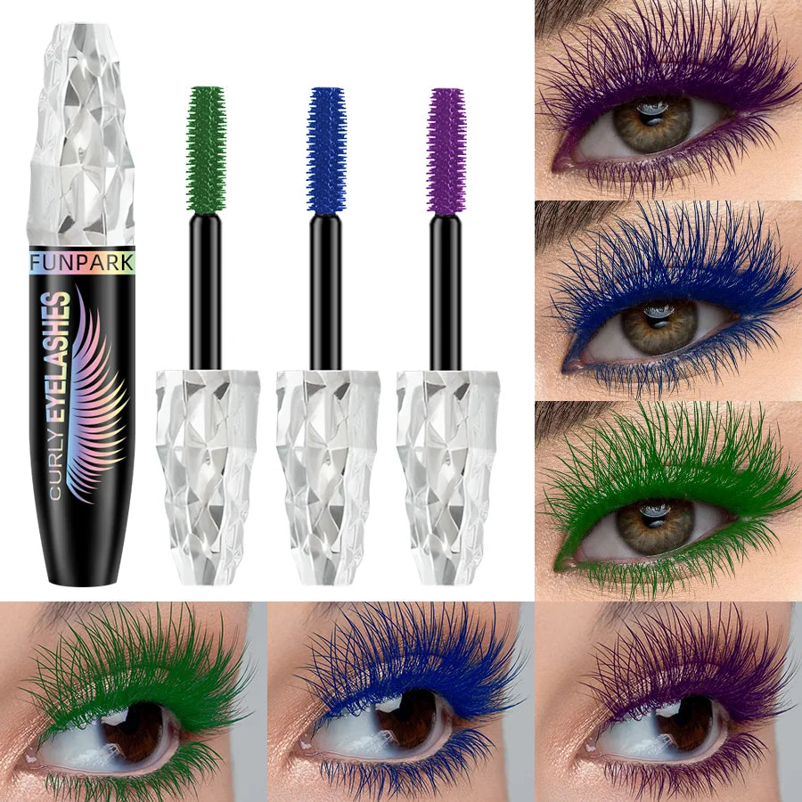 3pcs Color Mascara 5D Black Waterproof Mascara Lengthens Eyelashes Extension Thick Silk Fiber Mascara Female Makeup Eye Cosmetics Tools  for  Women Gifts Green Blue Purple for Eye Lashes