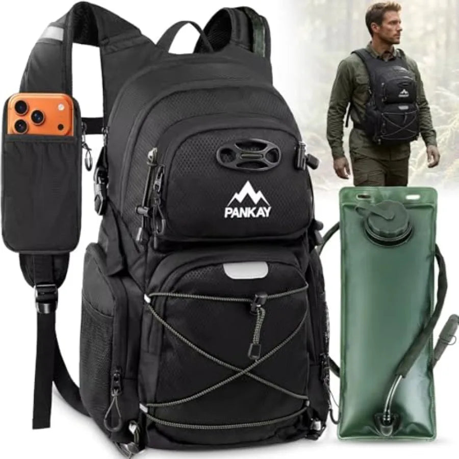 25L Hydration Backpack Hiking Hiking Backpack with Water Bladder Detachable Phone Pouch and Helmet Holder Lightweight Water Backpack