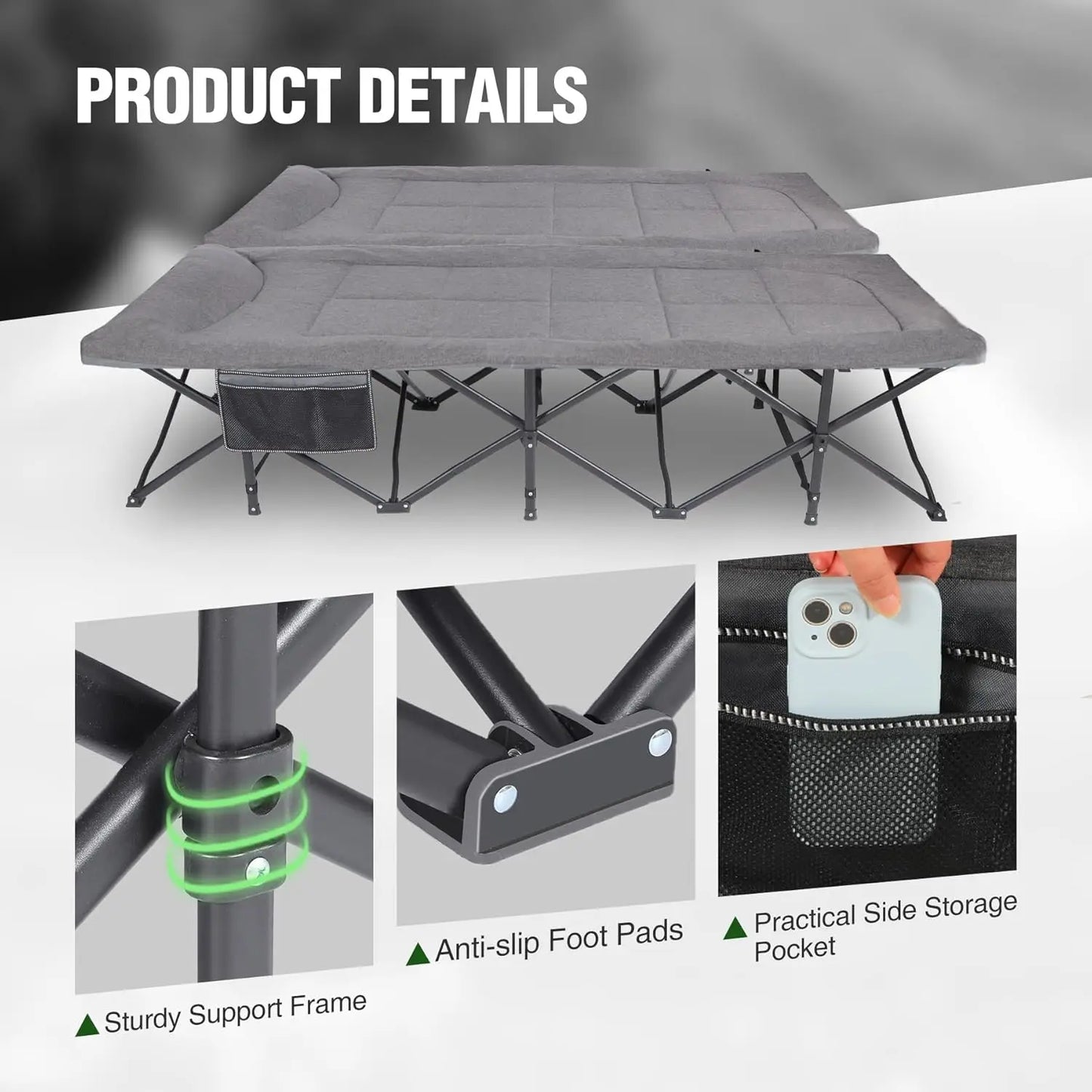 Extra Wide 2 Person Camping Cot, 59" Heavy Duty Sleeping Cot for Adults 500lbs, Portable Folding Double Cot for Indoor Outdoor