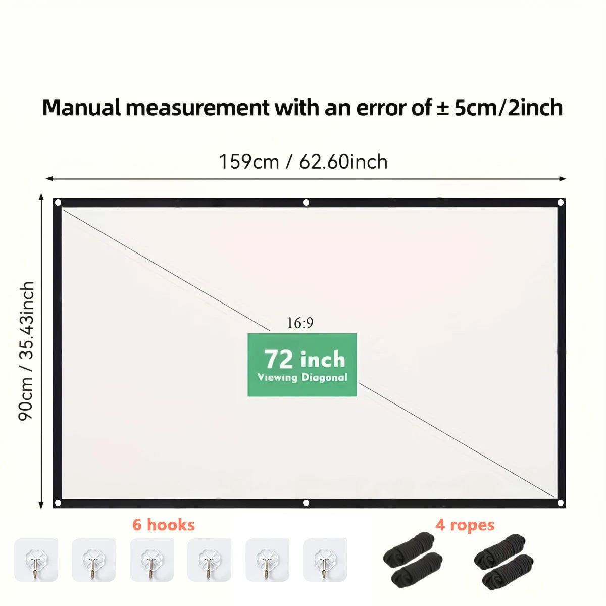 XBJ 100 Inch 4K Ultra HD Projection Screen 16:9 Foldable Portable Projector Screen With Dual Stands & Storage Bag For Indoor Outdoor Home Theater Movie Night Party