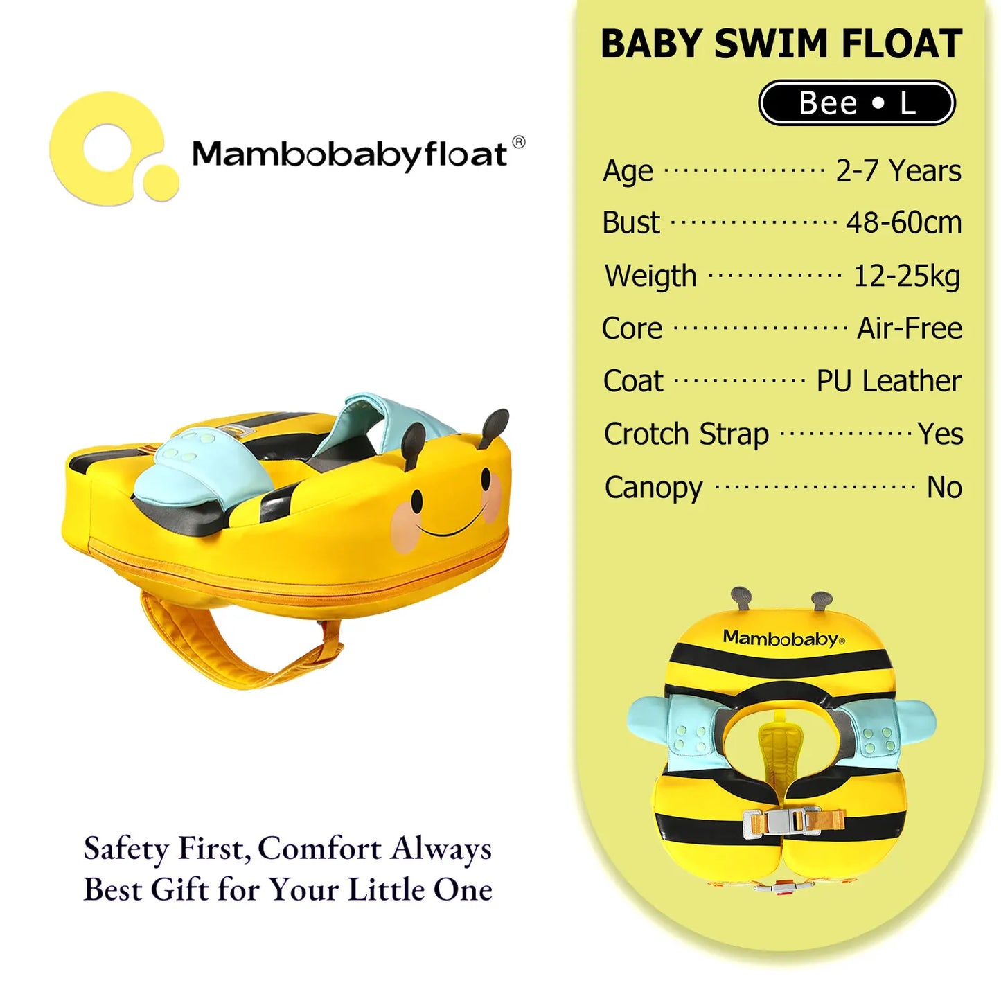 Mambobaby Float with Crotch Strap UPF50+ Canopy Air-Free Non-Inflatable Baby Swimming Ring Toddler Pool Float Infant Water Ring