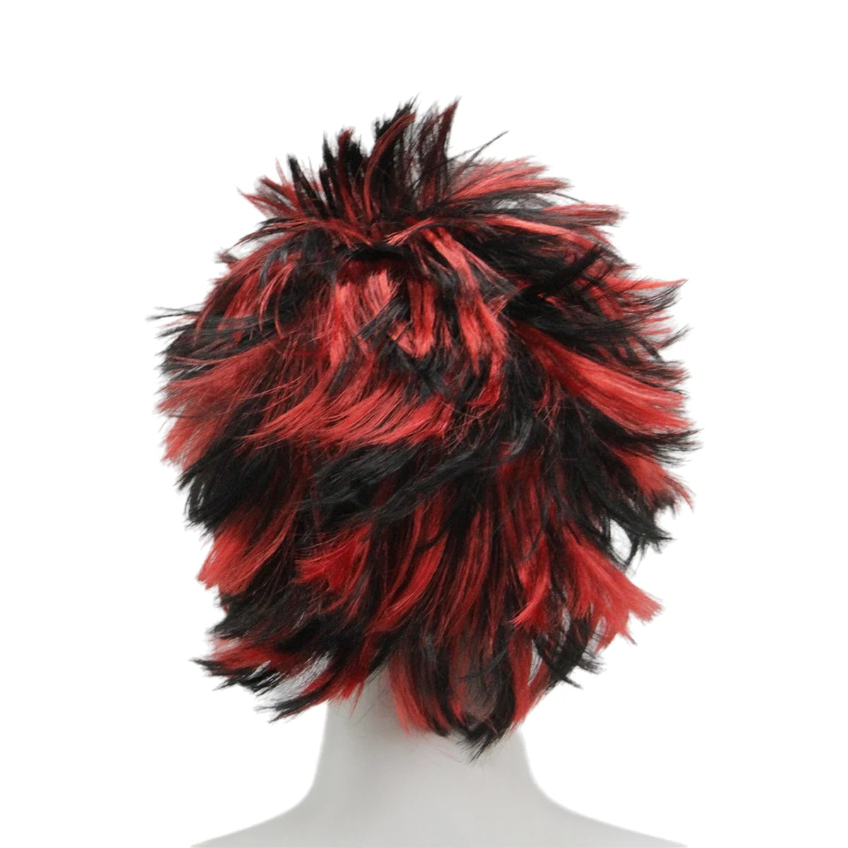 Black Red Spiky Wig Synthetic Short Messy Fluffy Layered Punk Rock Anime Costume Wig Halloween Cosplay Party Carnival 80s