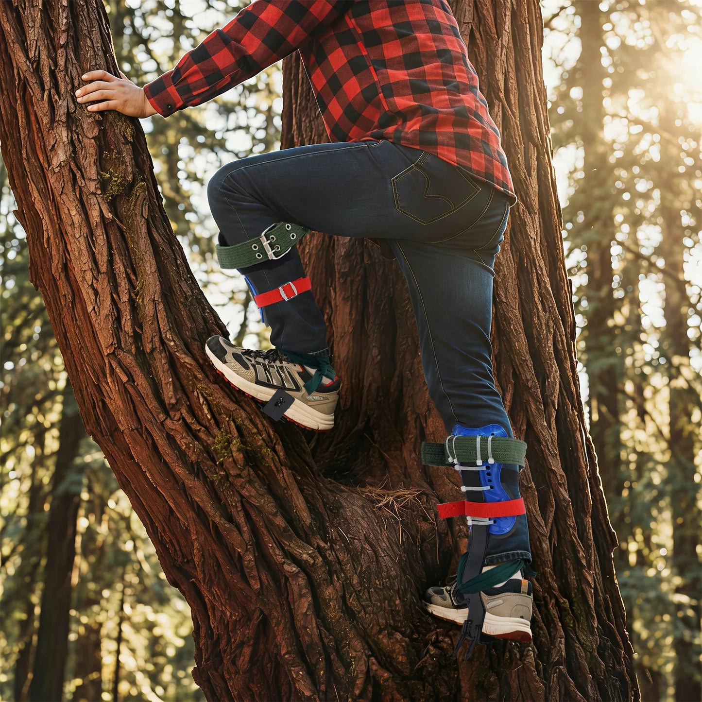 Professional Tree Climbing Gear Set, Durable Steel Spurs with Safety Harness & 220LBS Load, Ergonomic Foot Pedals for Logging, Hunting, Picking, Rescue, Arborist Use