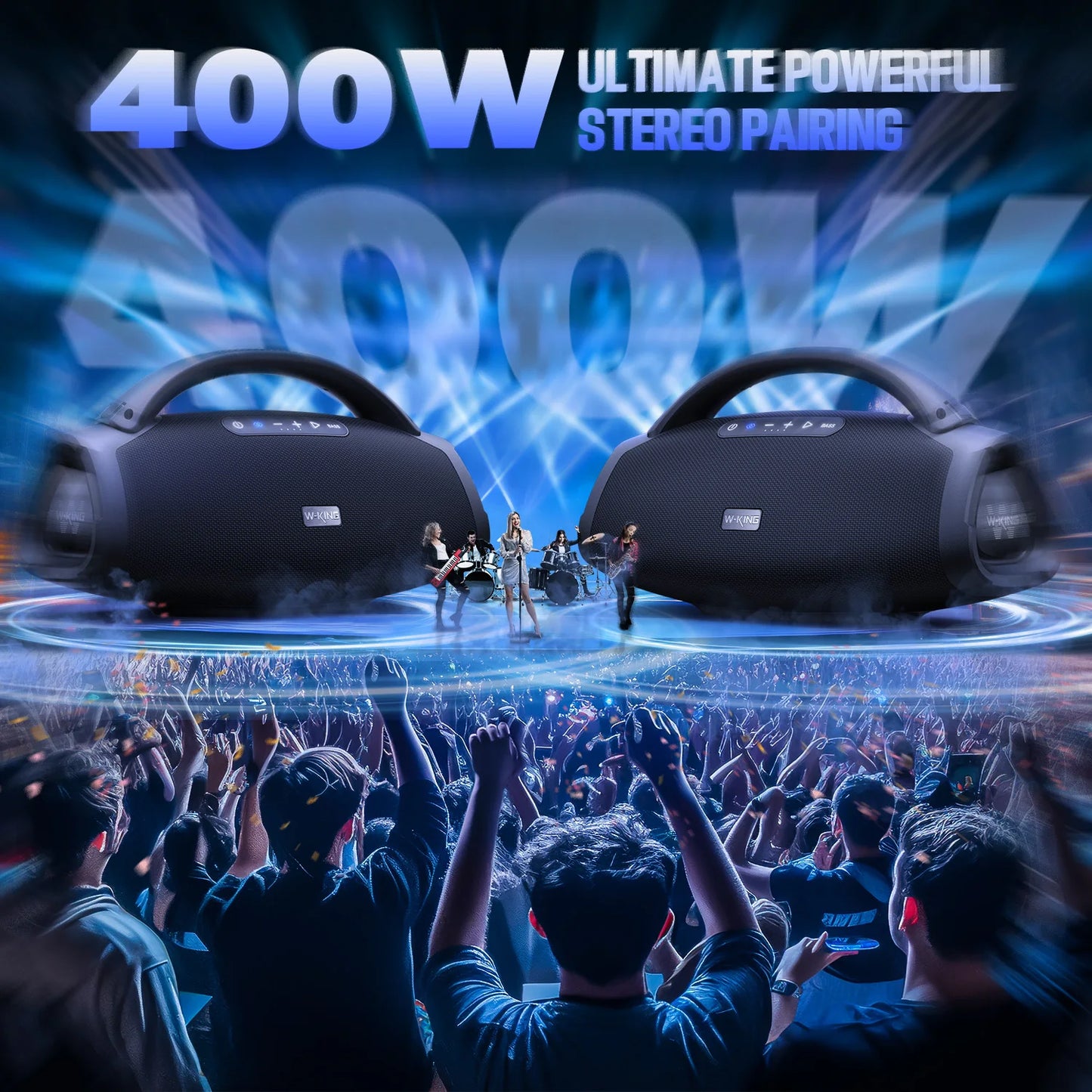 W-KING D20 Portable Bluetooth Speakers, 200W RMS Massive Bass Party Boombox IPX7 Waterproof Speaker Large, 300 Max Outdoor Speaker, BT5.4