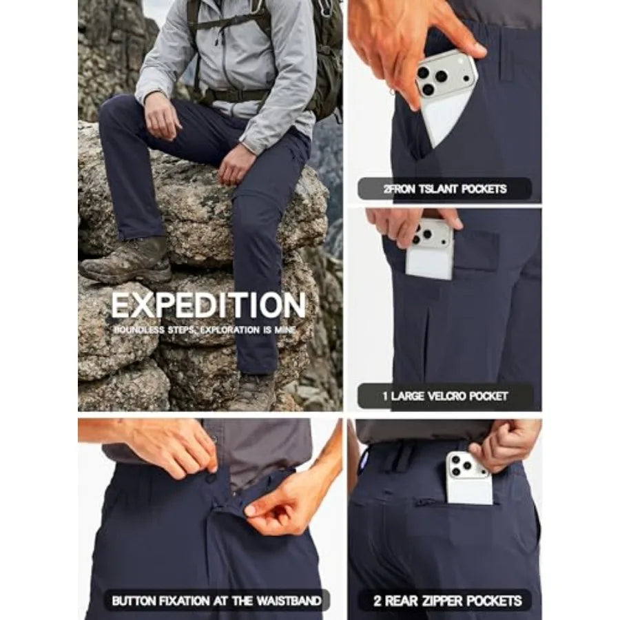Men's Hiking Convertible Pants Quick-Dry Waterproof Lightweight Zip-Off Outdoor Stretch Cargo Work Pants