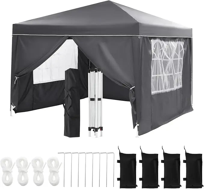 10*10FT Heavy Duty Pop Up Canopy Tent with Sidewalls Easy Up Commercial Outdoor Wedding Party Tent for Parties All Season Waterproof Gazebo with Storage Bagx