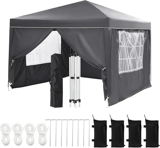 10*10FT Heavy Duty Pop Up Canopy Tent with Sidewalls Easy Up Commercial Outdoor Wedding Party Tent for Parties All Season Waterproof Gazebo with Storage Bagx