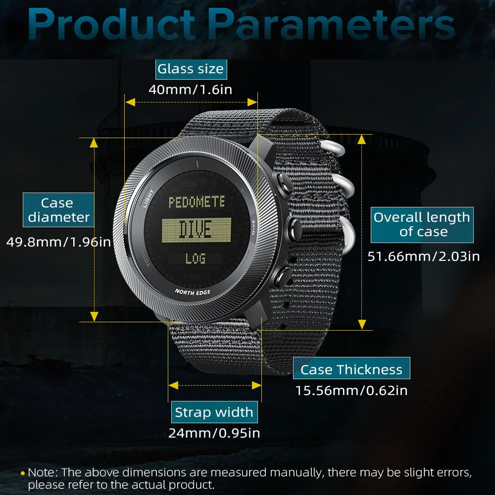 NORTH EDG APACHE-D Men's Digital Free Dive Watch Outdoor Sport Watches Carbon Fiber Case Altitude Barometer Compass World Time Waterproof 100M