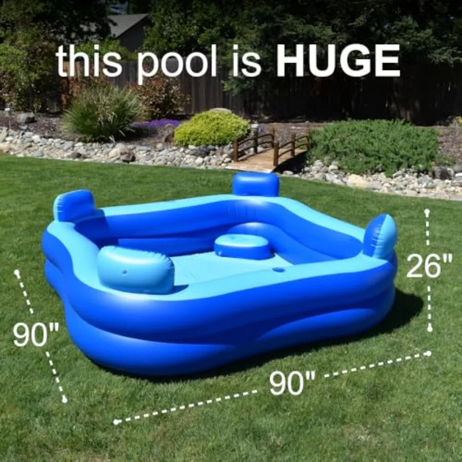 Inflatable Pool Bundle with Seats Headrests - 8ft x 8ft - Electric Pump and Ground Tarp Included - Fast Setup and Reinforced Seats
