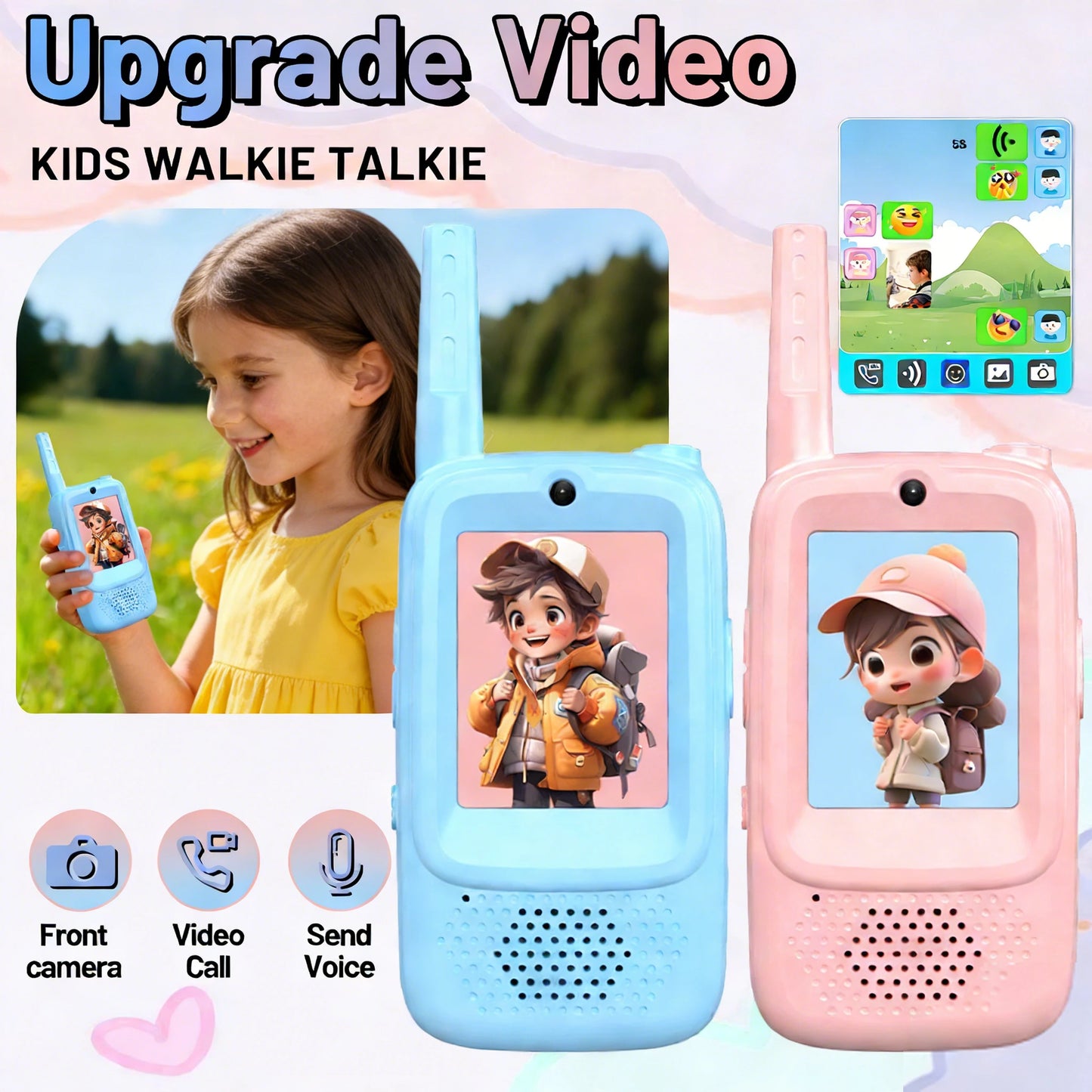 2PCS AIRITON Children's Video Walkie Talkie Selfie Send Voice Photo Emoticons Walkie Talkies For Kids Gift Boys Girls JK300