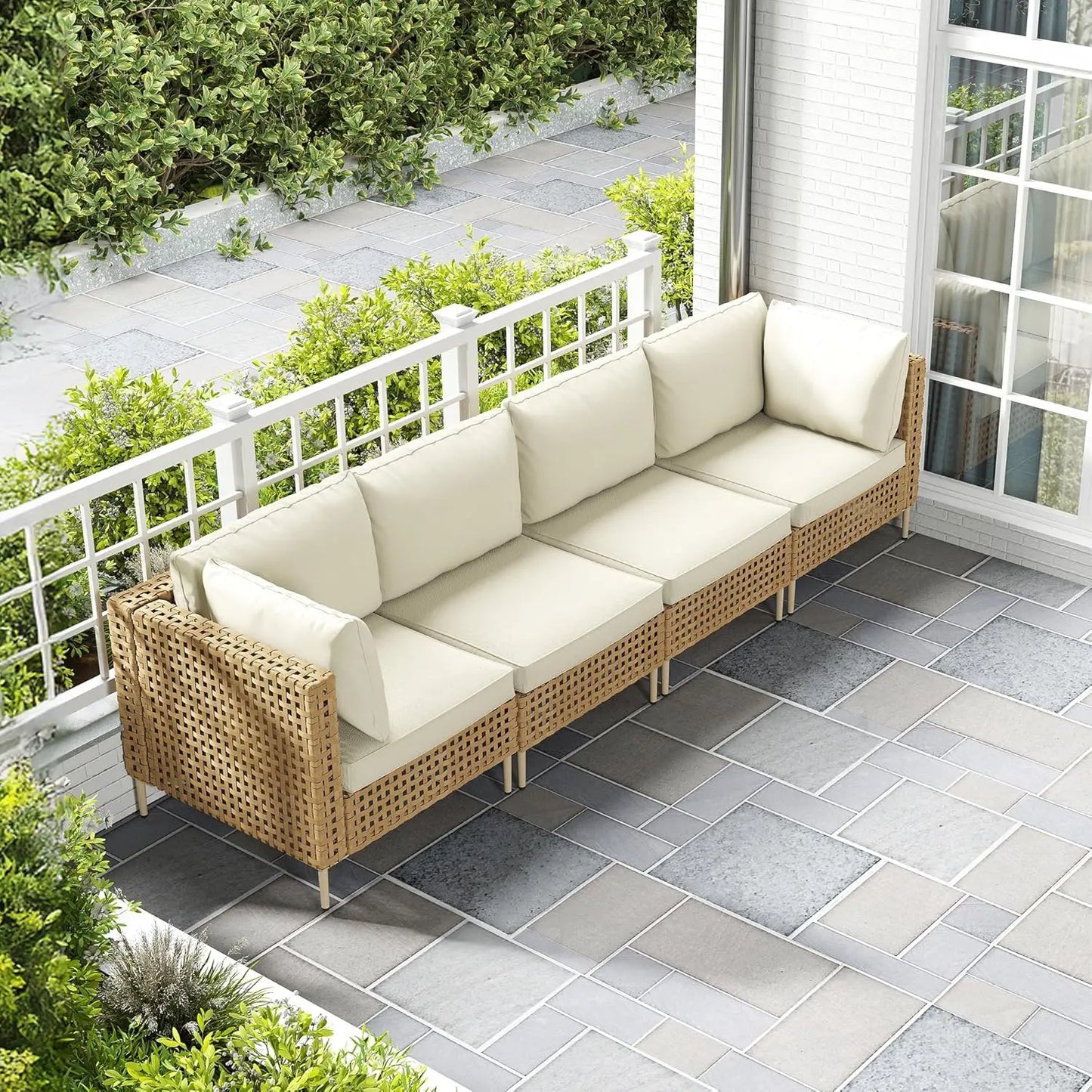7 Piece Wicker Outdoor Sectional Sofa Set with Coffee Table All Weather Cushions Backyard Porch Large Hand Knitting, Customized