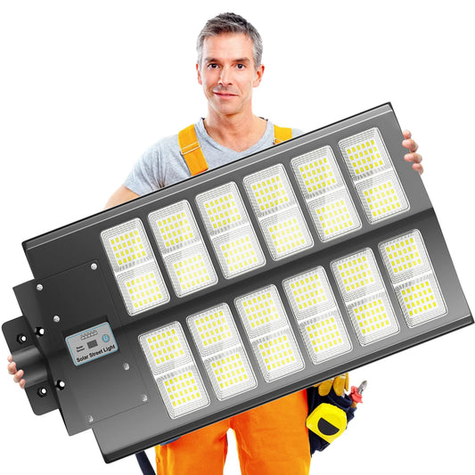 1-Pack 6000W Solar LED Flood Light, Solar Street Light with Motion Sensor & Remote Control, Dusk-to-Dawn Auto On/Off, 3 Brightness Modes, IP65 Waterproof, Easy Installation, Ideal for Yard, Patio, Basketball Court, Parking Lo