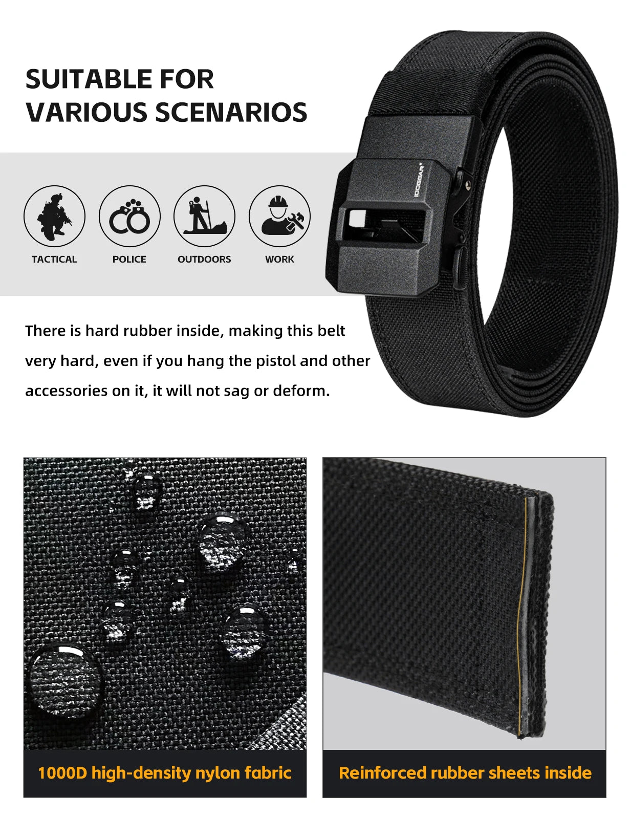 IDOGEAR SPORTS Tactical Ratchet Belt 1.5” EDC Gun Belt Reinforce Heavy Duty Belt With Adjustable Buckle 3430